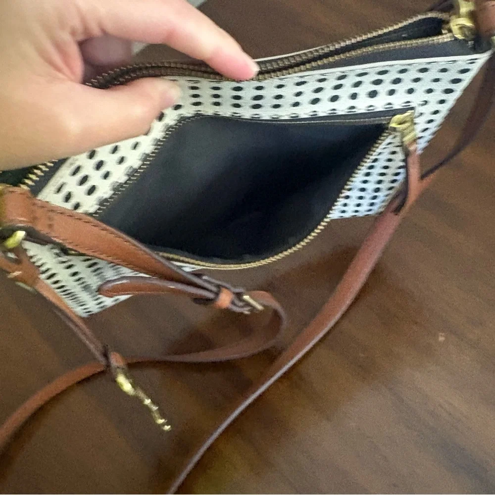 Fossil White and Black Dot Crossbody Bag purse Womens